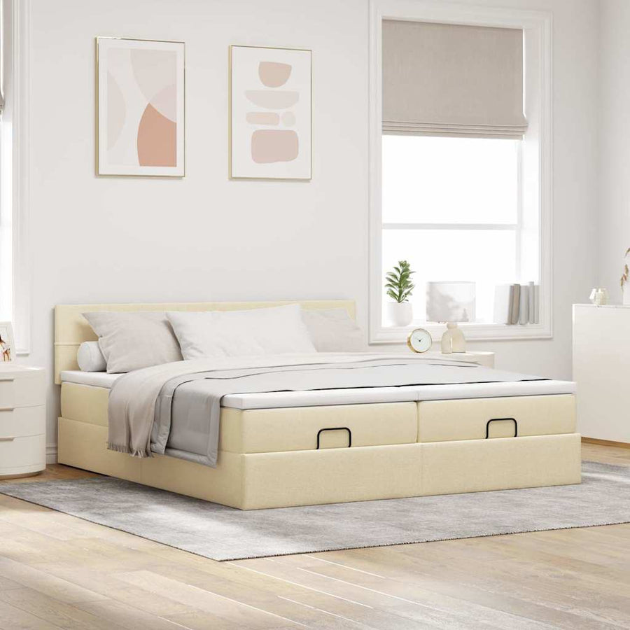 Ottoman bed met matrassen 180x200cm stof crèmekleurig