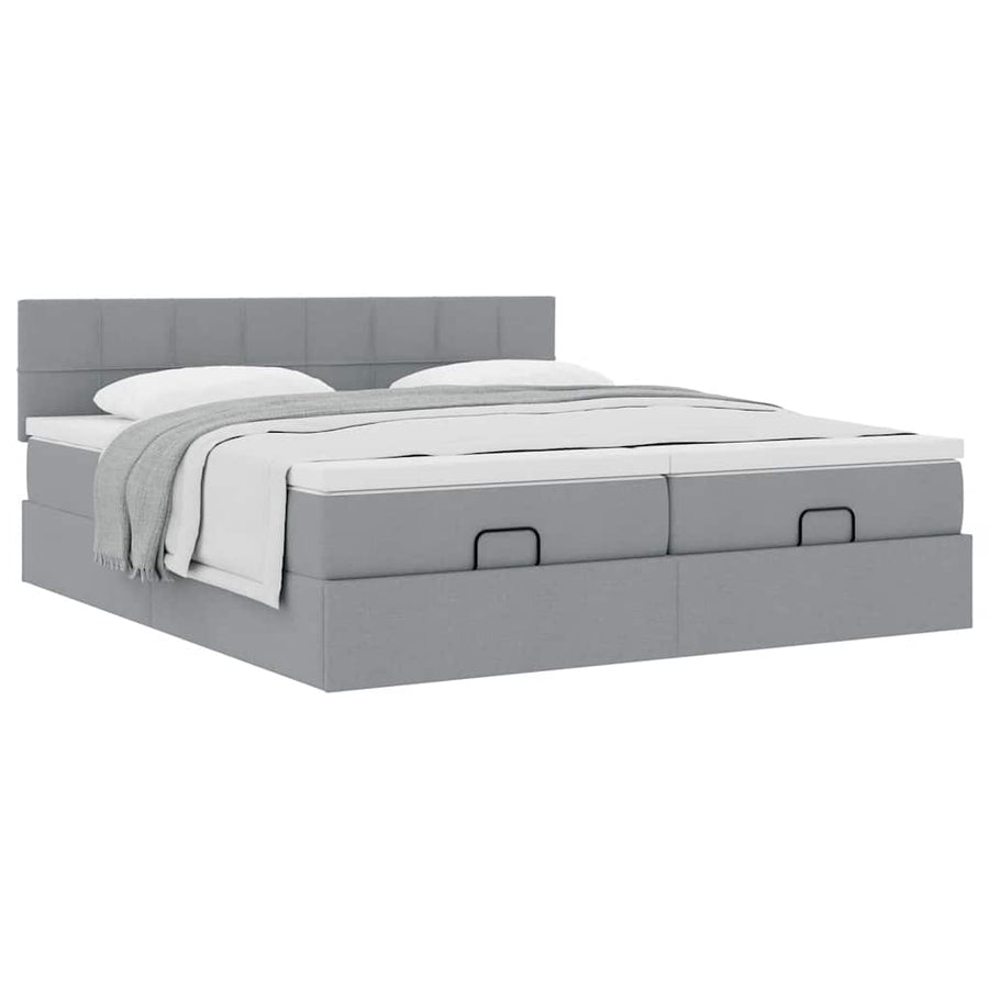 Ottoman bed met matrassen 200x200cm stof lichtgrijs