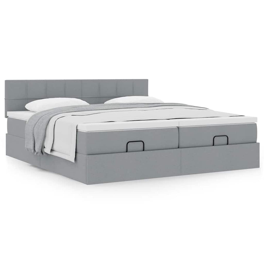 Ottoman bed met matrassen 200x200cm stof lichtgrijs