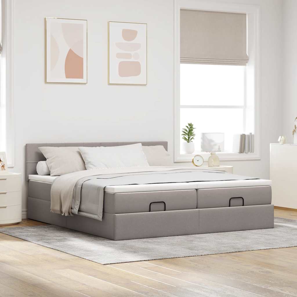 Ottoman bed met matrassen 200x200cm stof taupe
