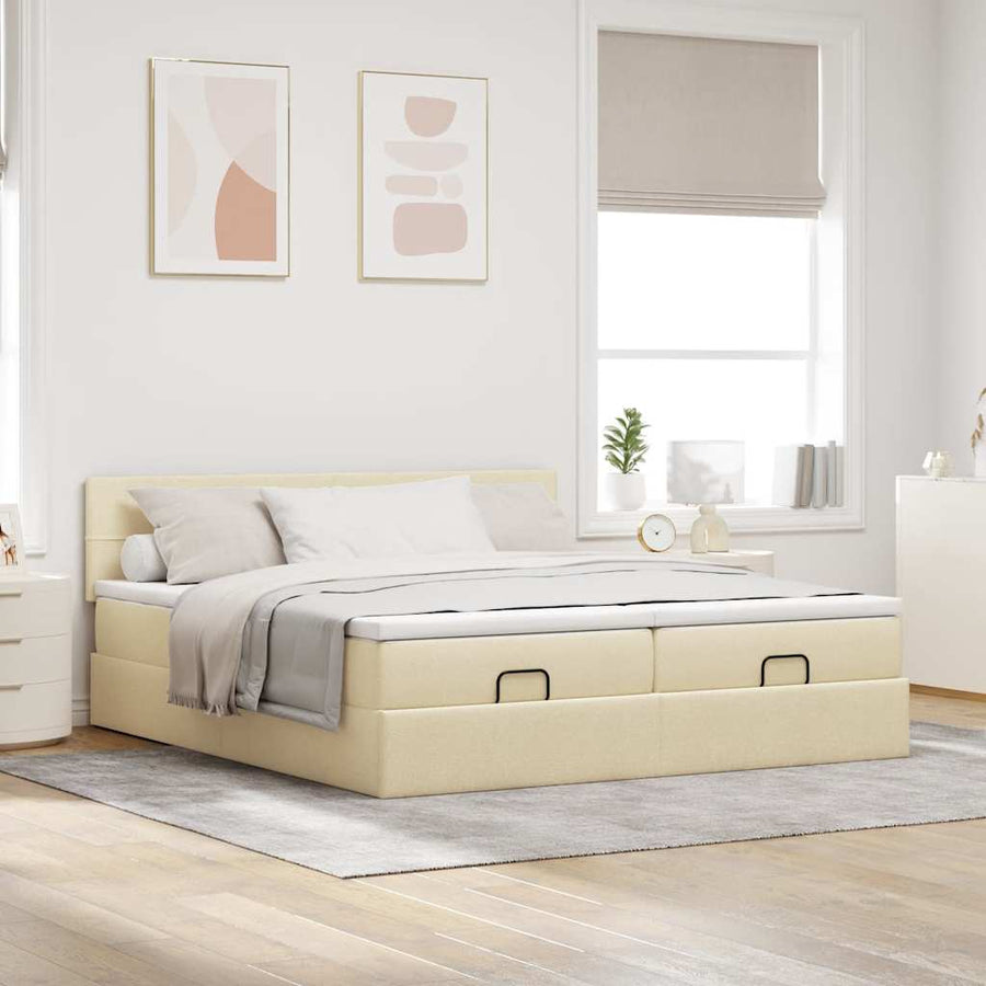 Ottoman bed met matrassen 200x200cm stof crèmekleurig