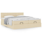 Ottoman bed with mattresses 200x200cm fabric cream