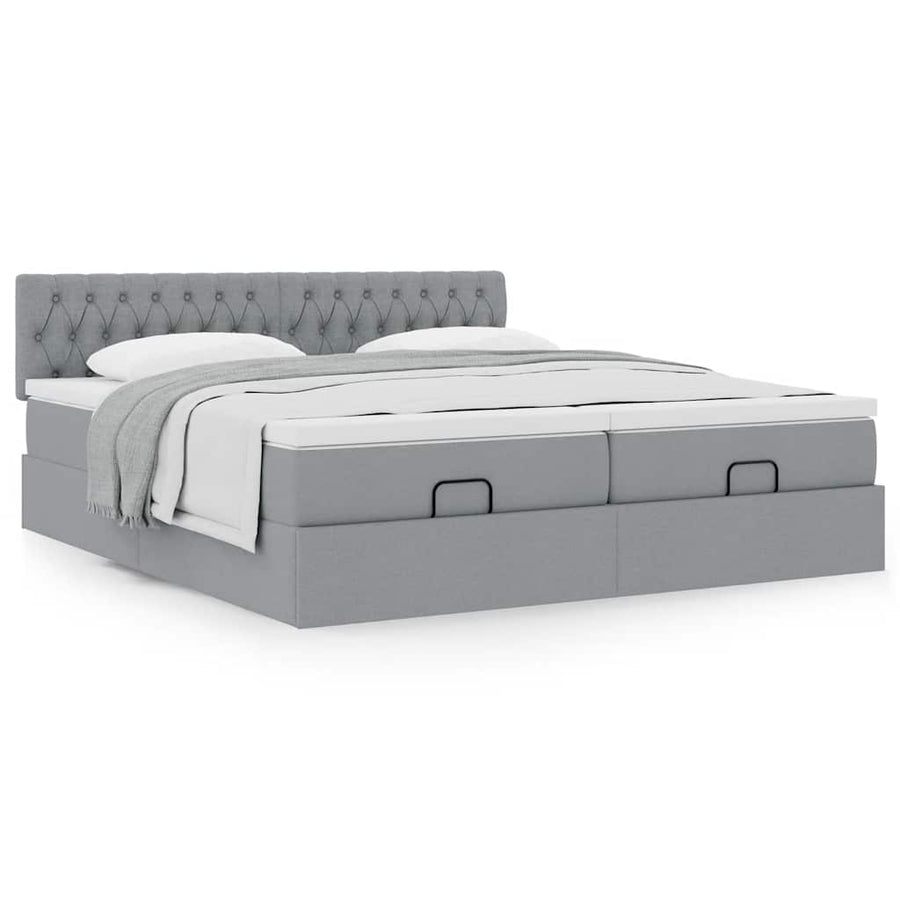 Ottoman bed met matrassen 160x200cm stof lichtgrijs