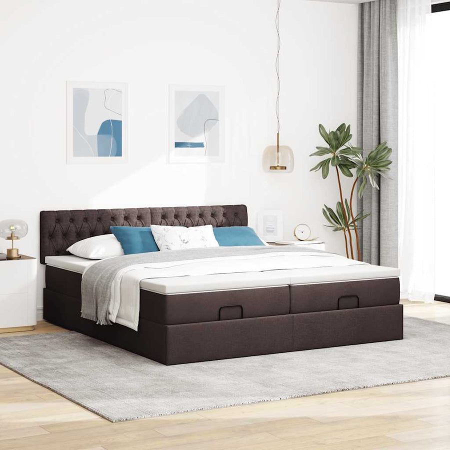 Ottoman bed met matrassen 160x200cm stof donkerbruin