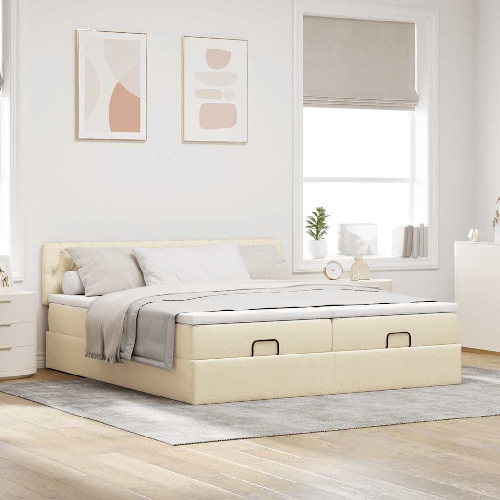 Ottoman bed met matrassen 160x200cm stof crèmekleurig