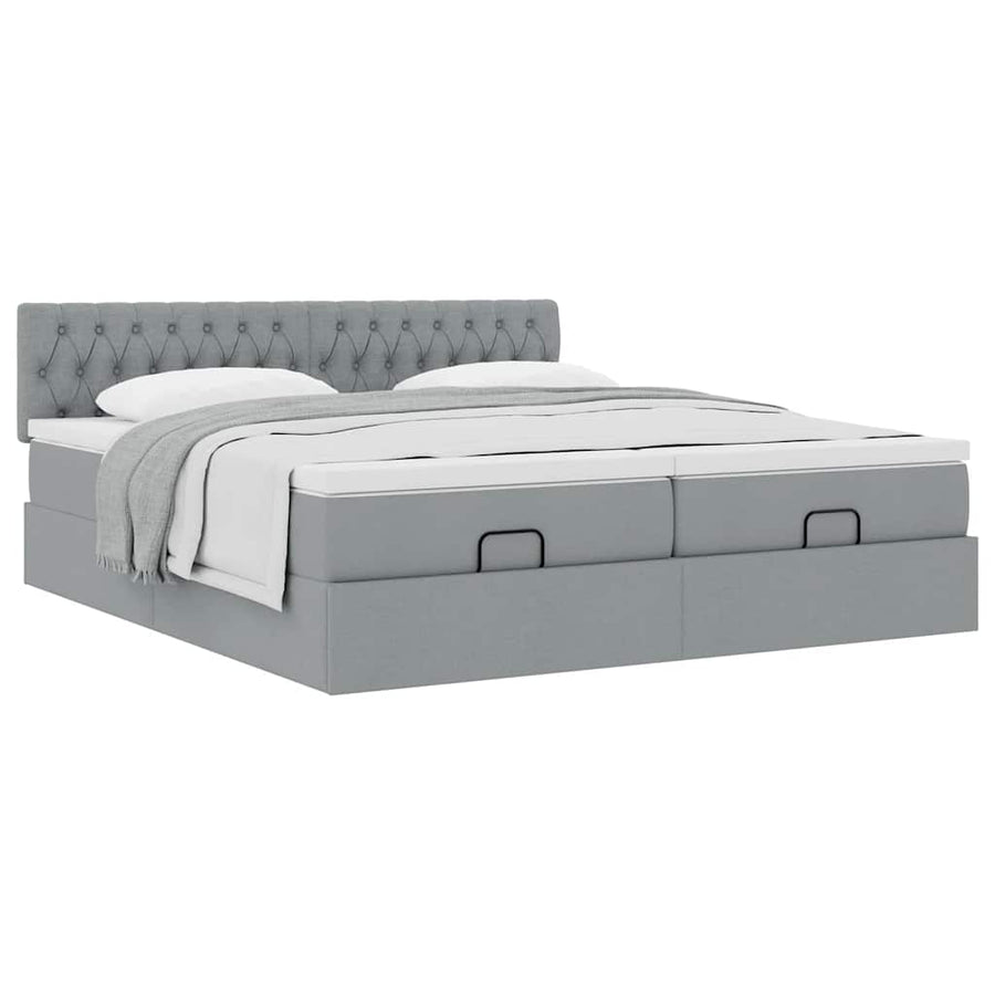 Ottoman bed met matrassen 180x200cm stof lichtgrijs