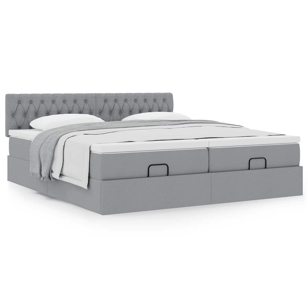 Ottoman bed met matrassen 180x200cm stof lichtgrijs