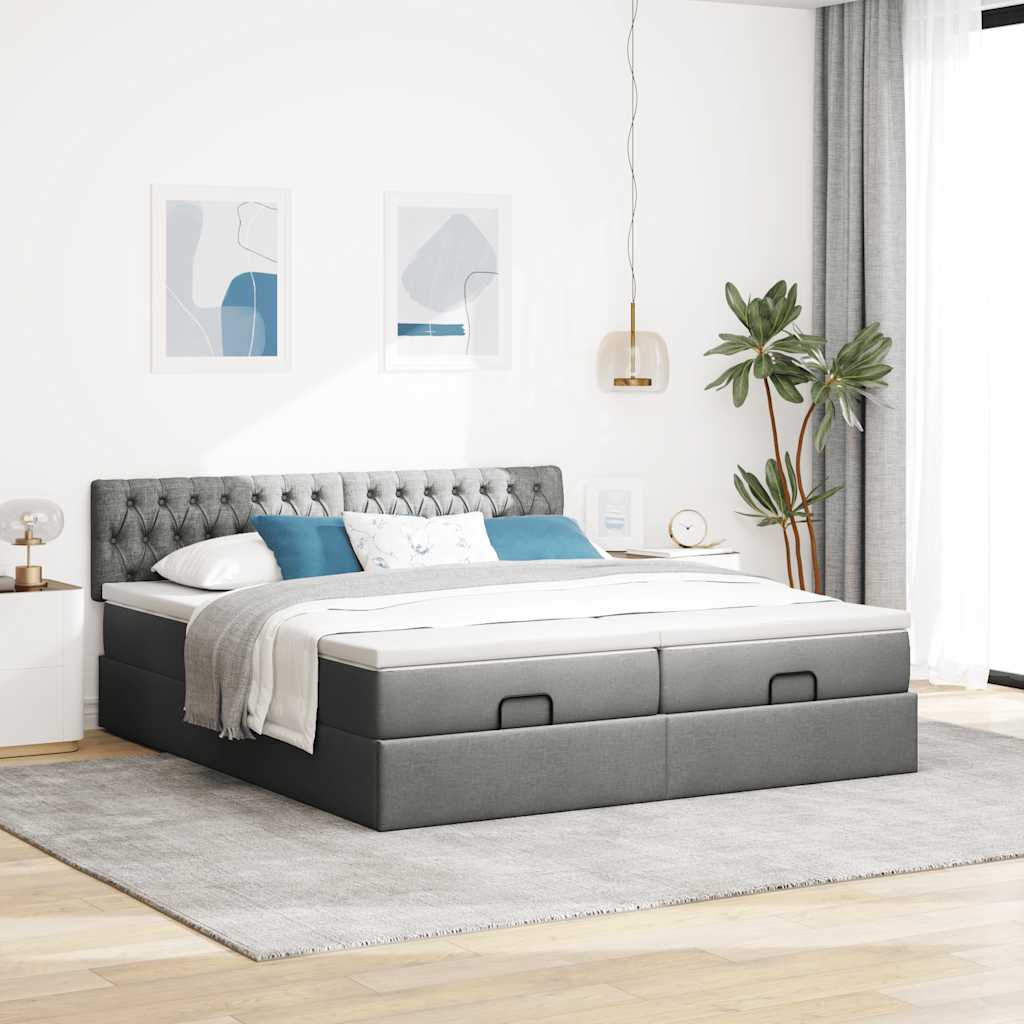 Ottoman bed met matrassen 180x200cm stof donkergrijs