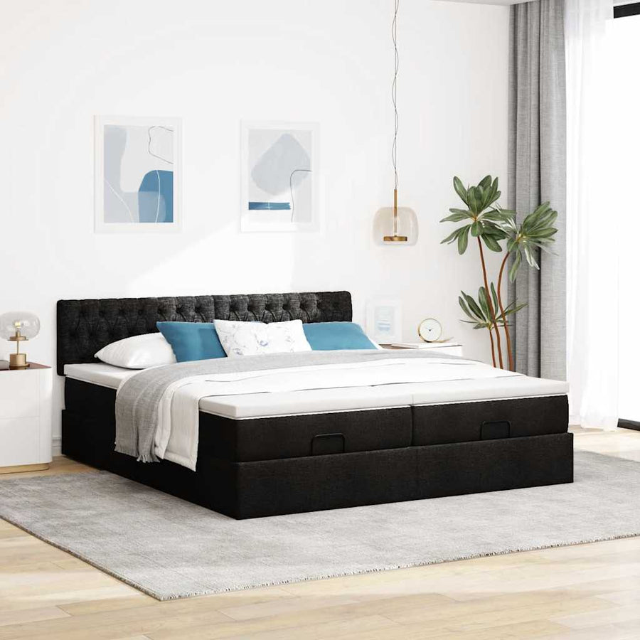 Ottoman bed met matrassen 180x200cm stof zwart