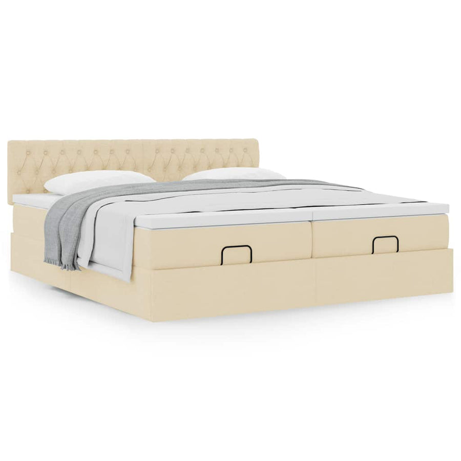 Ottoman bed met matrassen 180x200cm stof crèmekleurig