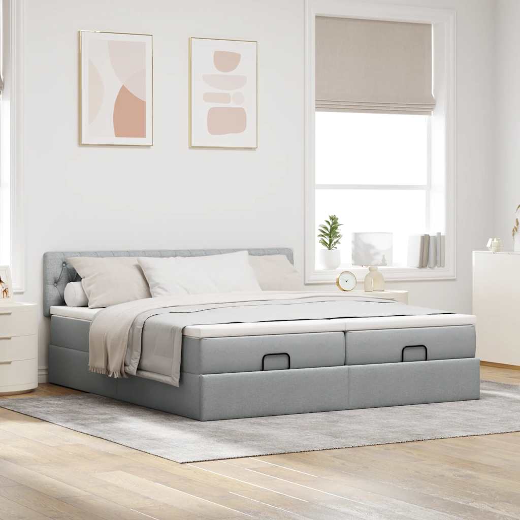 Ottoman bed met matrassen 200x200cm stof lichtgrijs