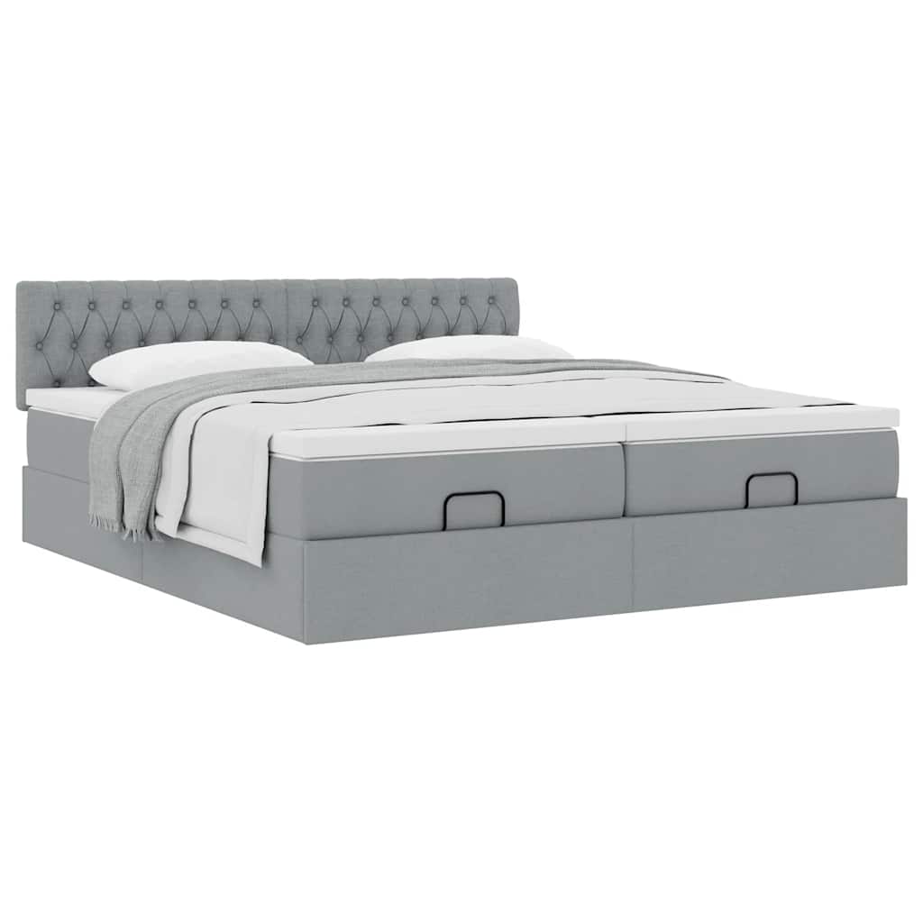 Ottoman bed met matrassen 200x200cm stof lichtgrijs