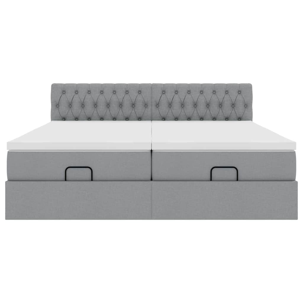 Ottoman bed met matrassen 200x200cm stof lichtgrijs
