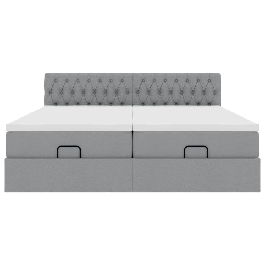 Ottoman bed met matrassen 200x200cm stof lichtgrijs