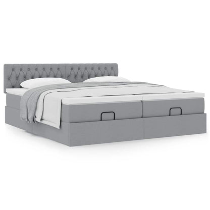 Ottoman bed met matrassen 200x200cm stof lichtgrijs