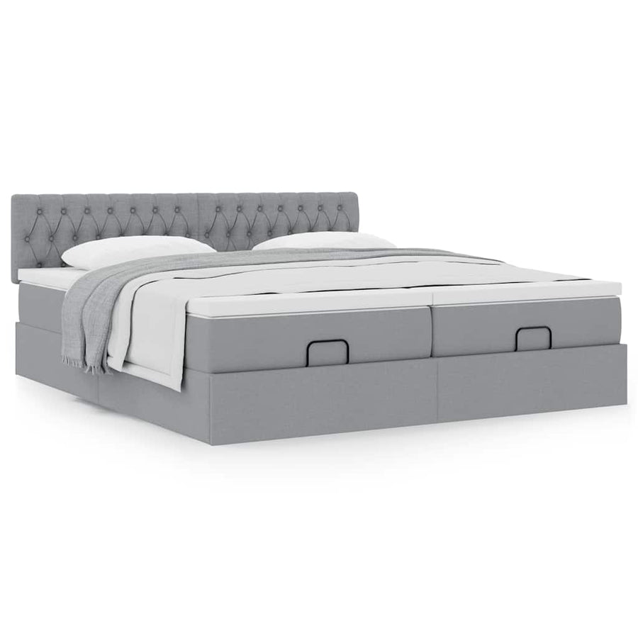 Ottoman bed met matrassen 200x200cm stof lichtgrijs