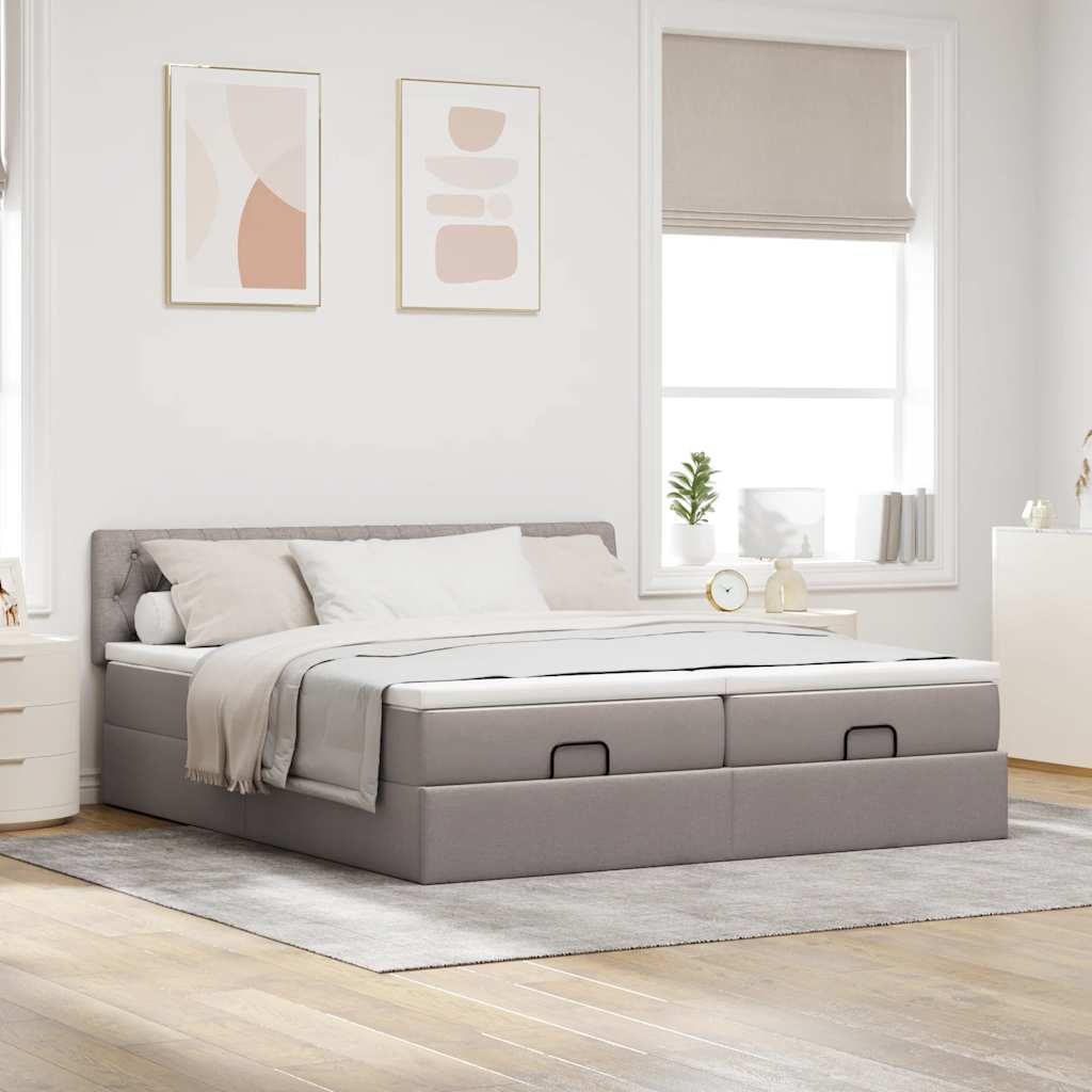 Ottoman bed met matrassen 200x200cm stof taupe