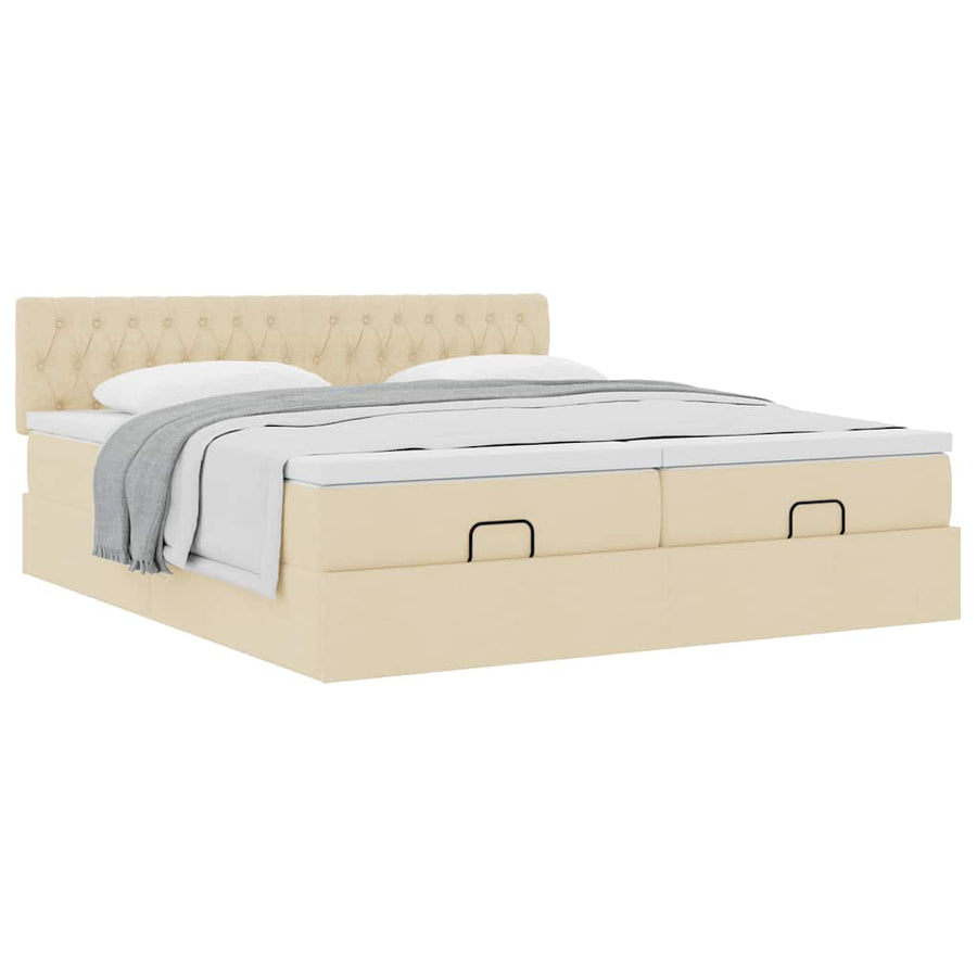 Ottoman bed met matrassen 200x200cm stof crèmekleurig