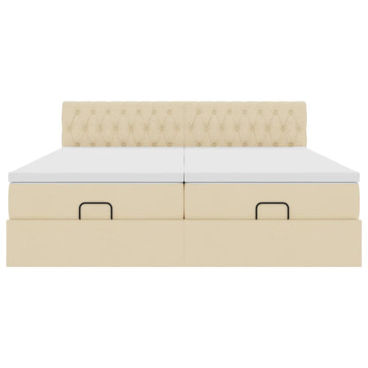 Ottoman bed met matrassen 200x200cm stof crèmekleurig