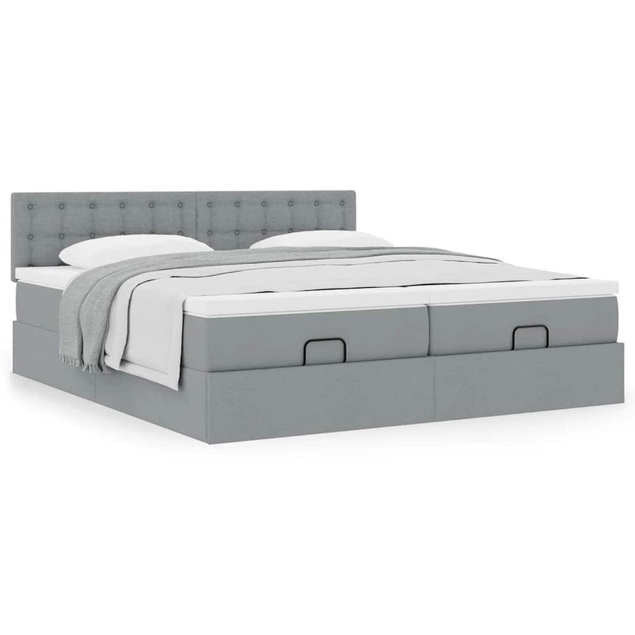 Ottoman bed met matrassen 160x200cm stof lichtgrijs