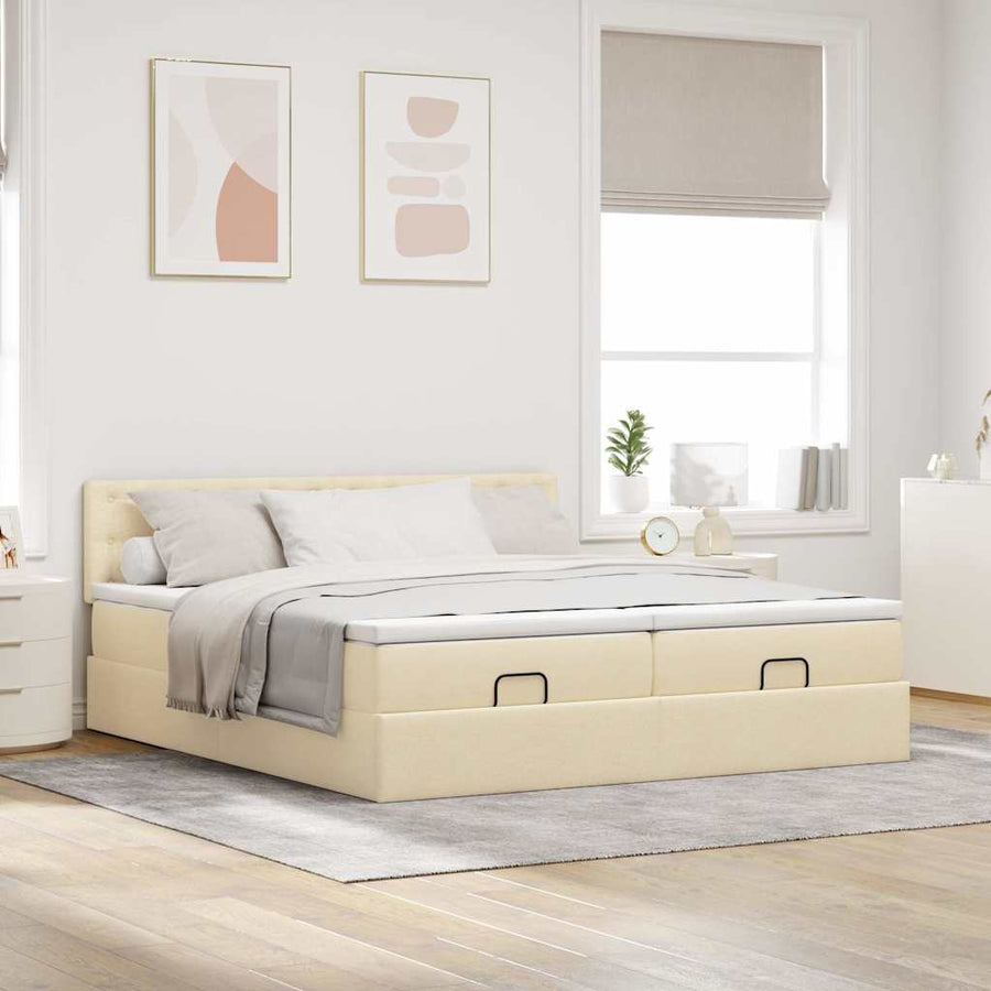 Ottoman bed met matrassen 160x200cm stof crèmekleurig