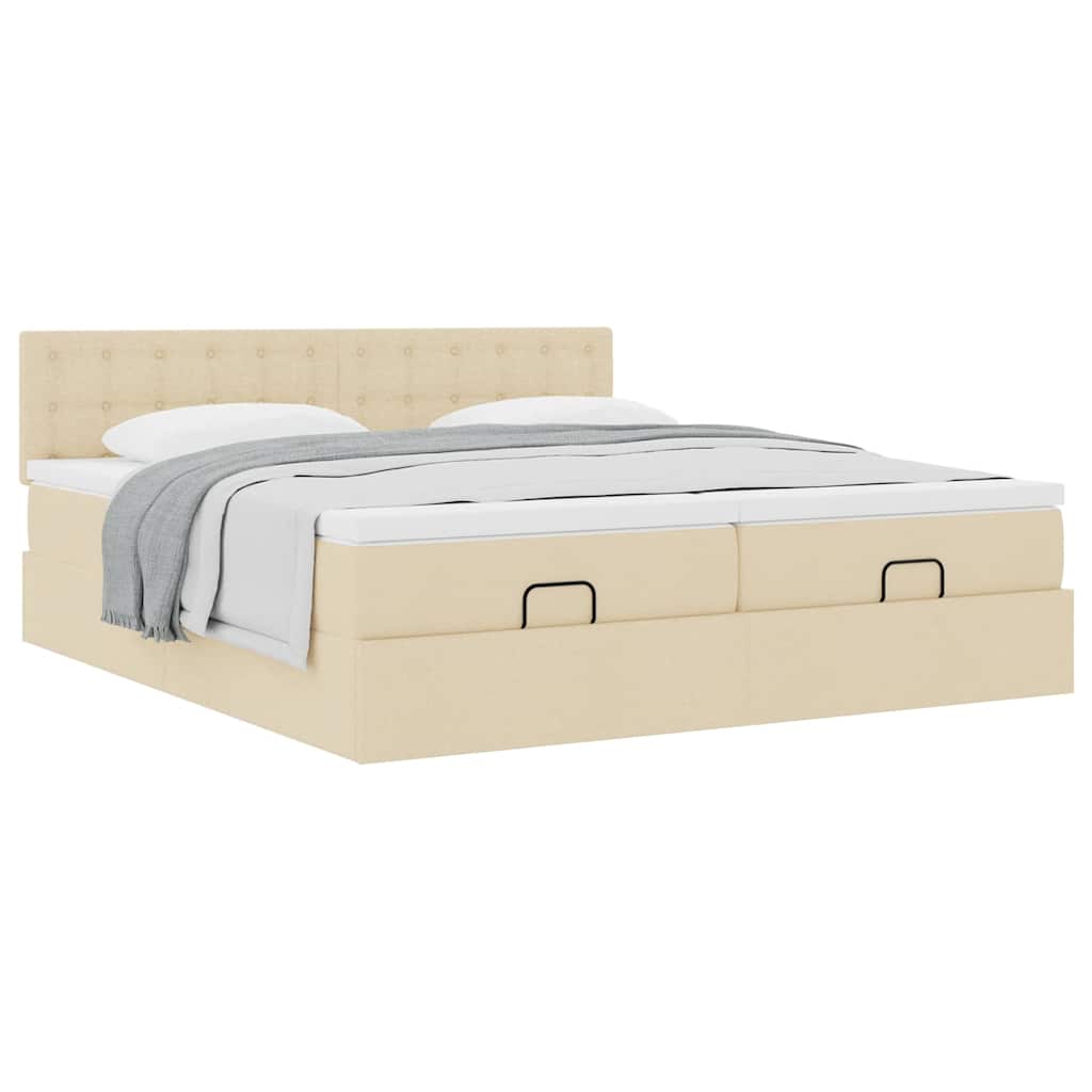 Ottoman bed met matrassen 160x200cm stof crèmekleurig