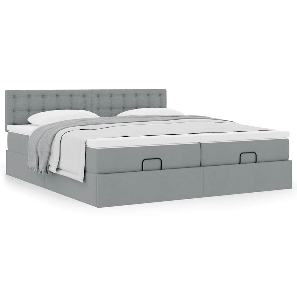 Ottoman bed met matrassen 180x200cm stof lichtgrijs