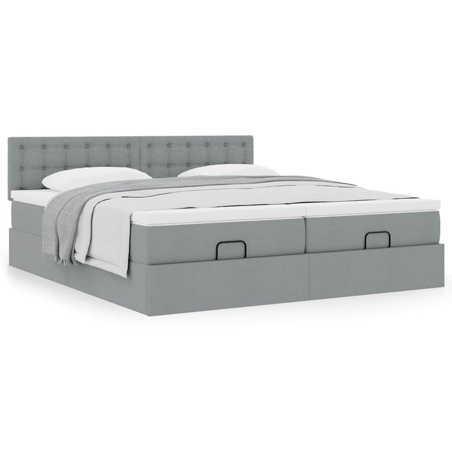 Ottoman bed met matrassen 180x200cm stof lichtgrijs