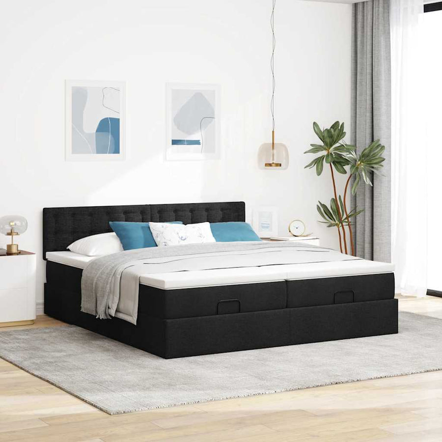 Ottoman bed met matrassen 180x200cm stof zwart