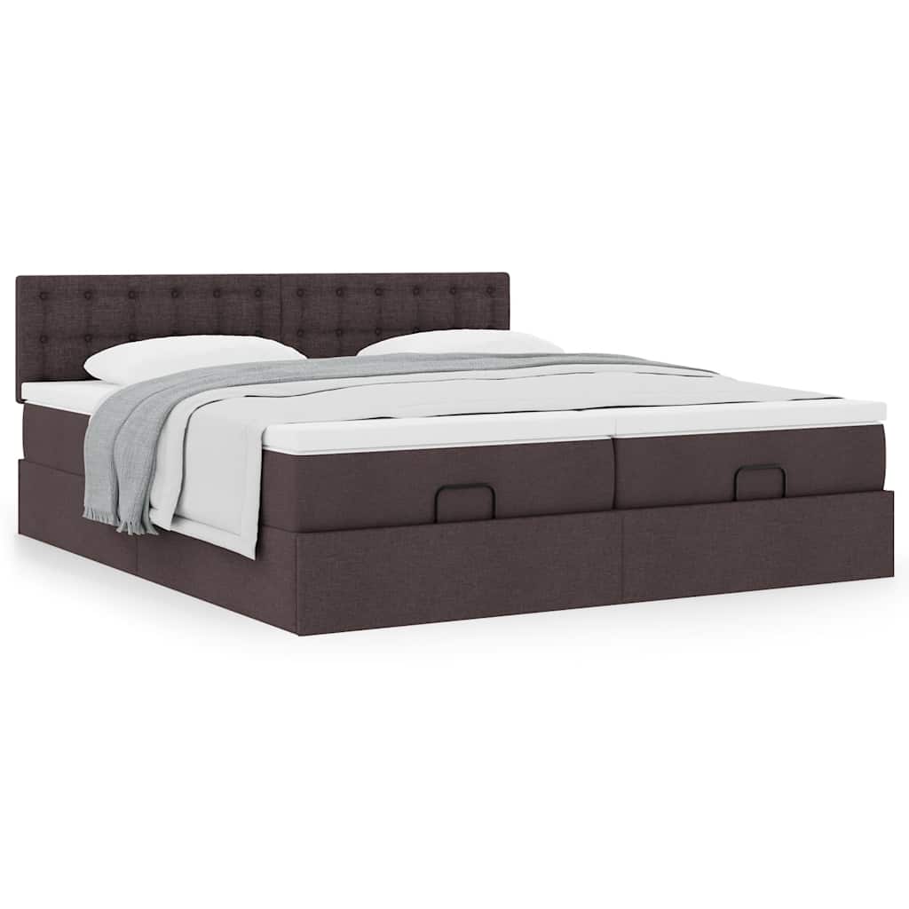 Ottoman bed met matrassen 180x200cm stof donkerbruin