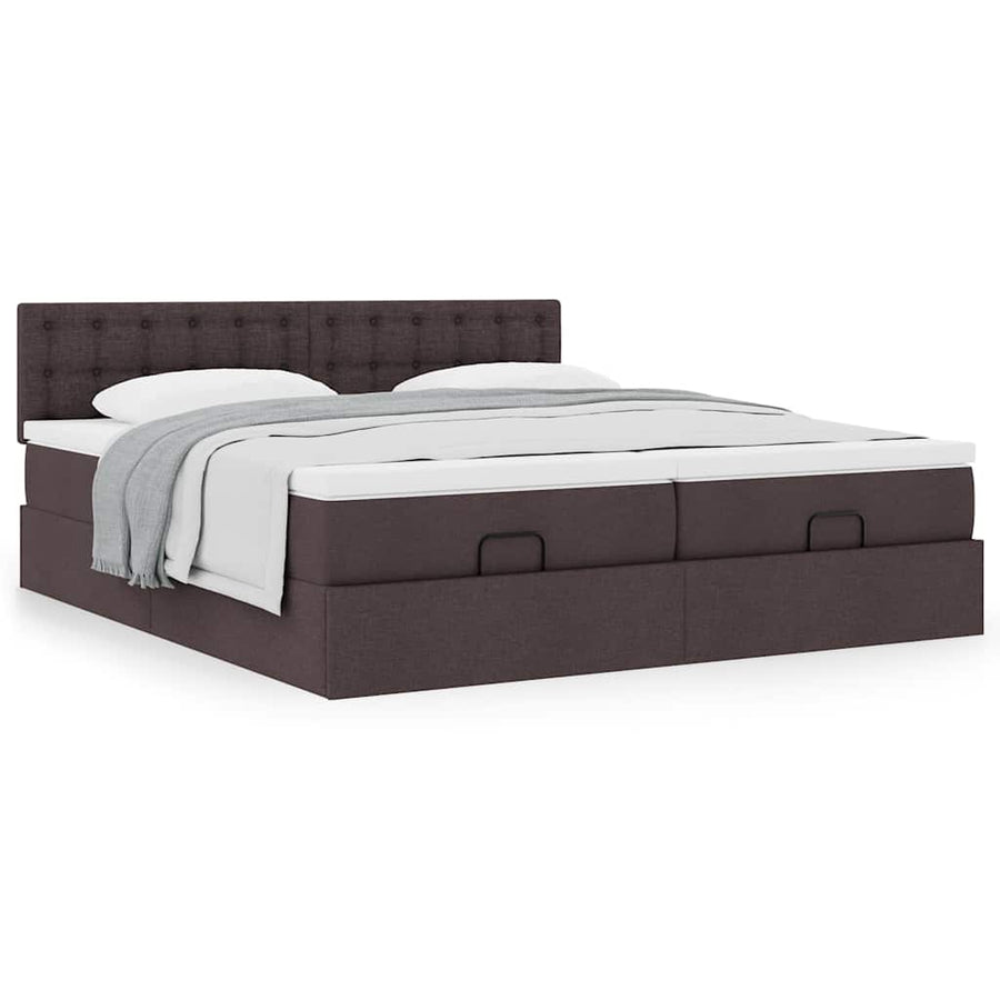 Ottoman bed met matrassen 180x200cm stof donkerbruin