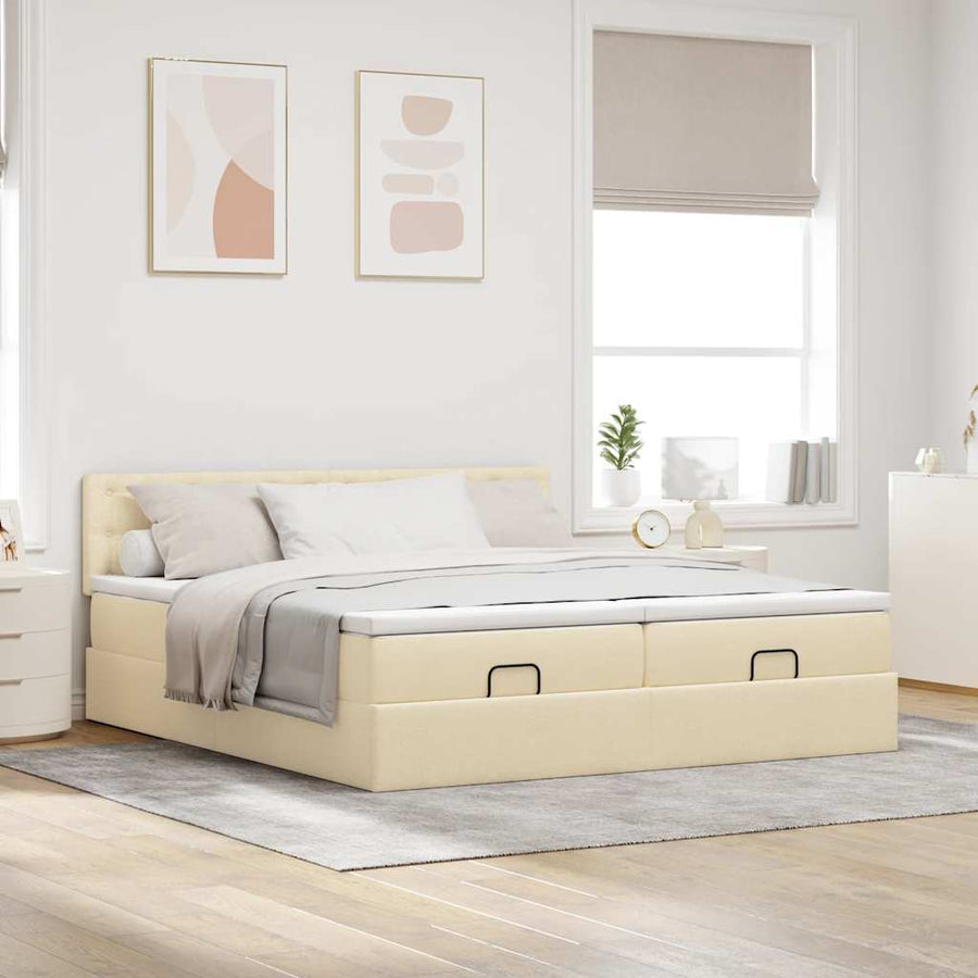 Ottoman bed met matrassen 180x200cm stof crèmekleurig