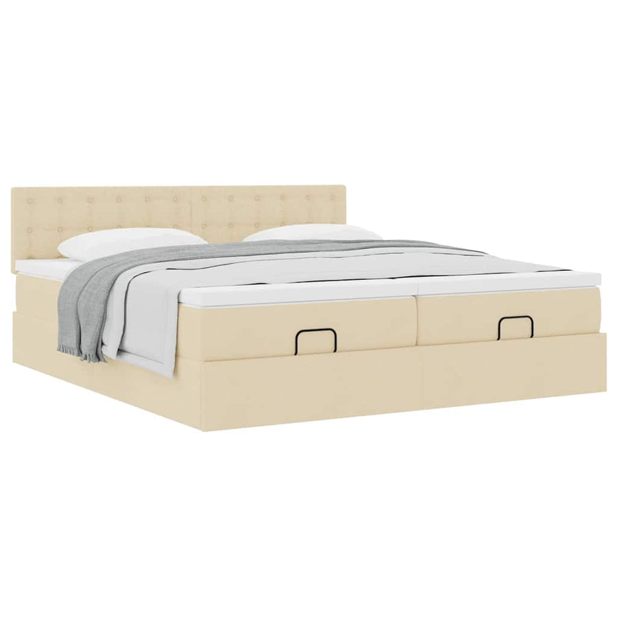 Ottoman bed met matrassen 180x200cm stof crèmekleurig