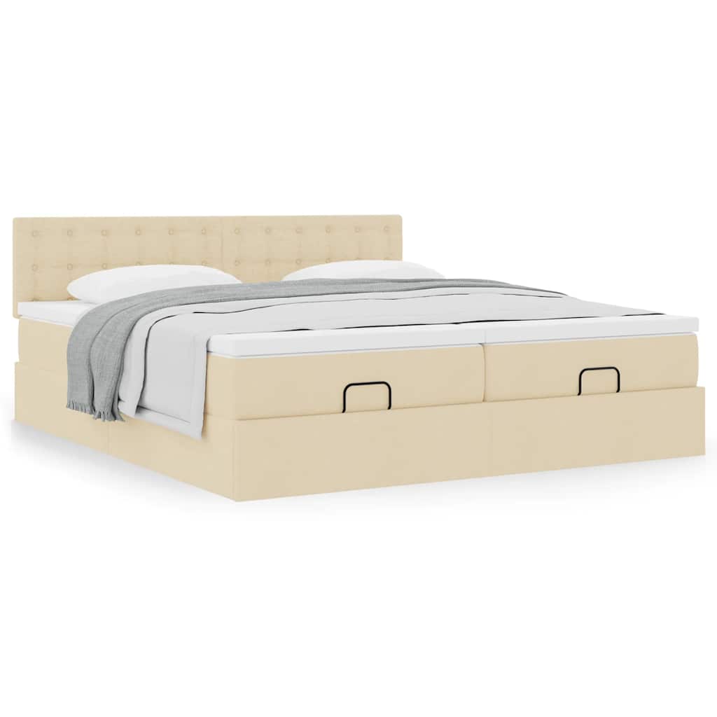 Ottoman bed met matrassen 180x200cm stof crèmekleurig