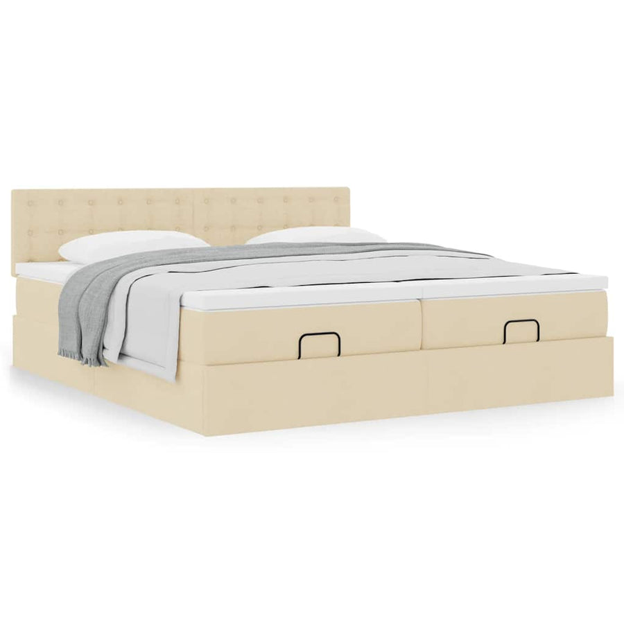 Ottoman bed met matrassen 180x200cm stof crèmekleurig