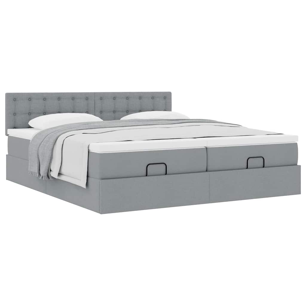 Ottoman bed met matrassen 200x200cm stof lichtgrijs