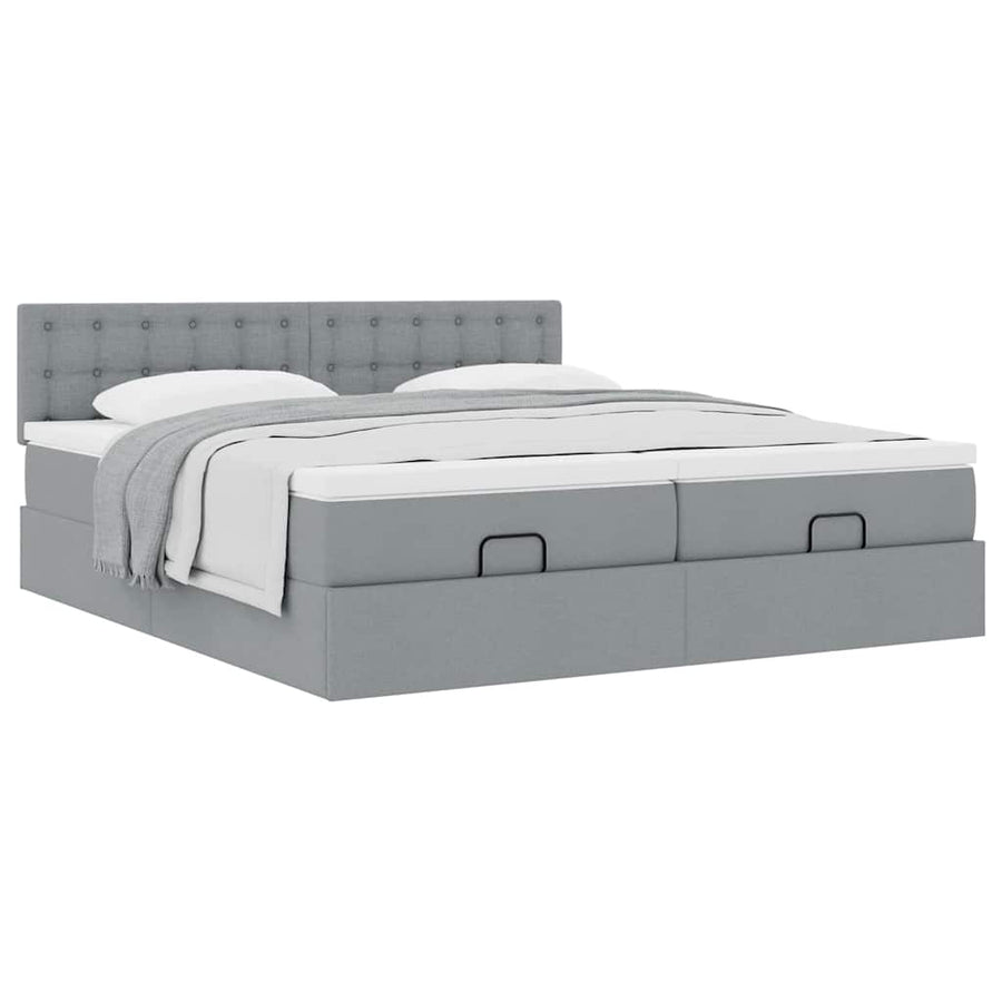 Ottoman bed met matrassen 200x200cm stof lichtgrijs