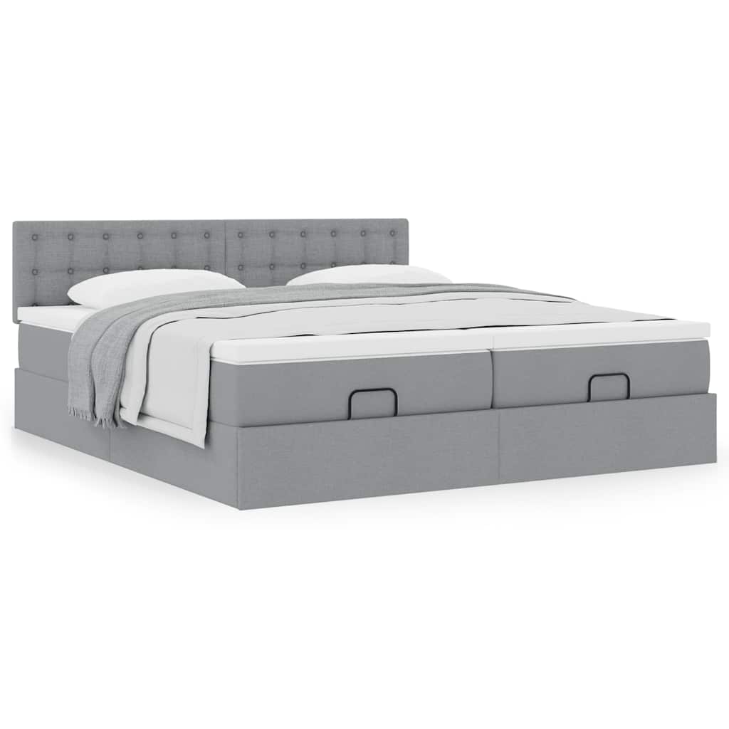 Ottoman bed met matrassen 200x200cm stof lichtgrijs