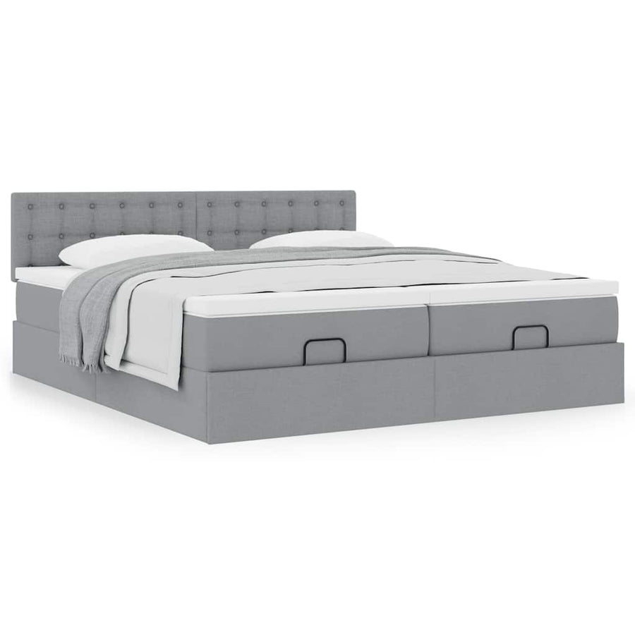 Ottoman bed met matrassen 200x200cm stof lichtgrijs