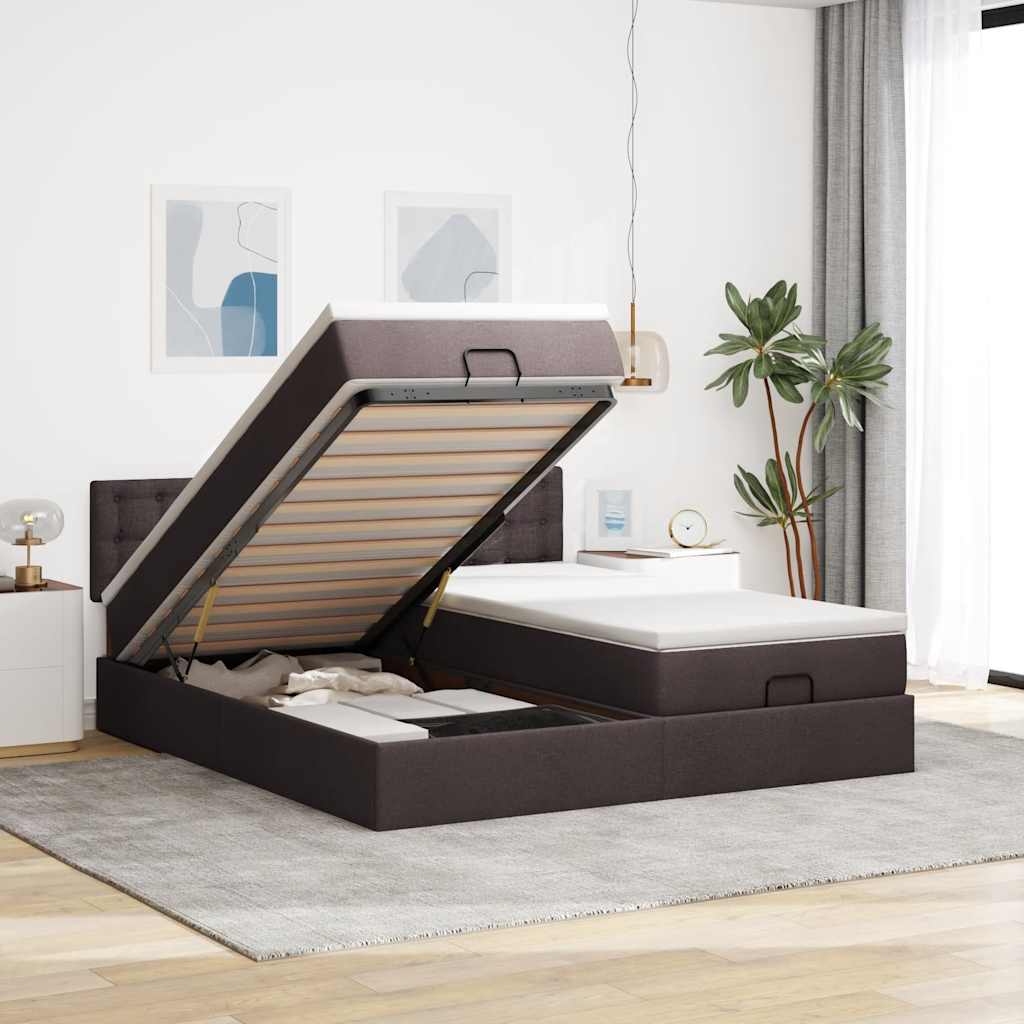 Ottoman bed met matrassen 200x200cm stof donkerbruin