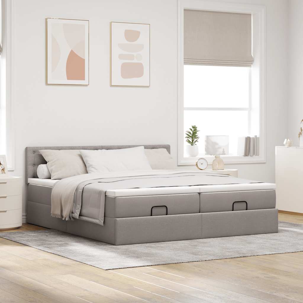 Ottoman bed met matrassen 200x200cm stof taupe