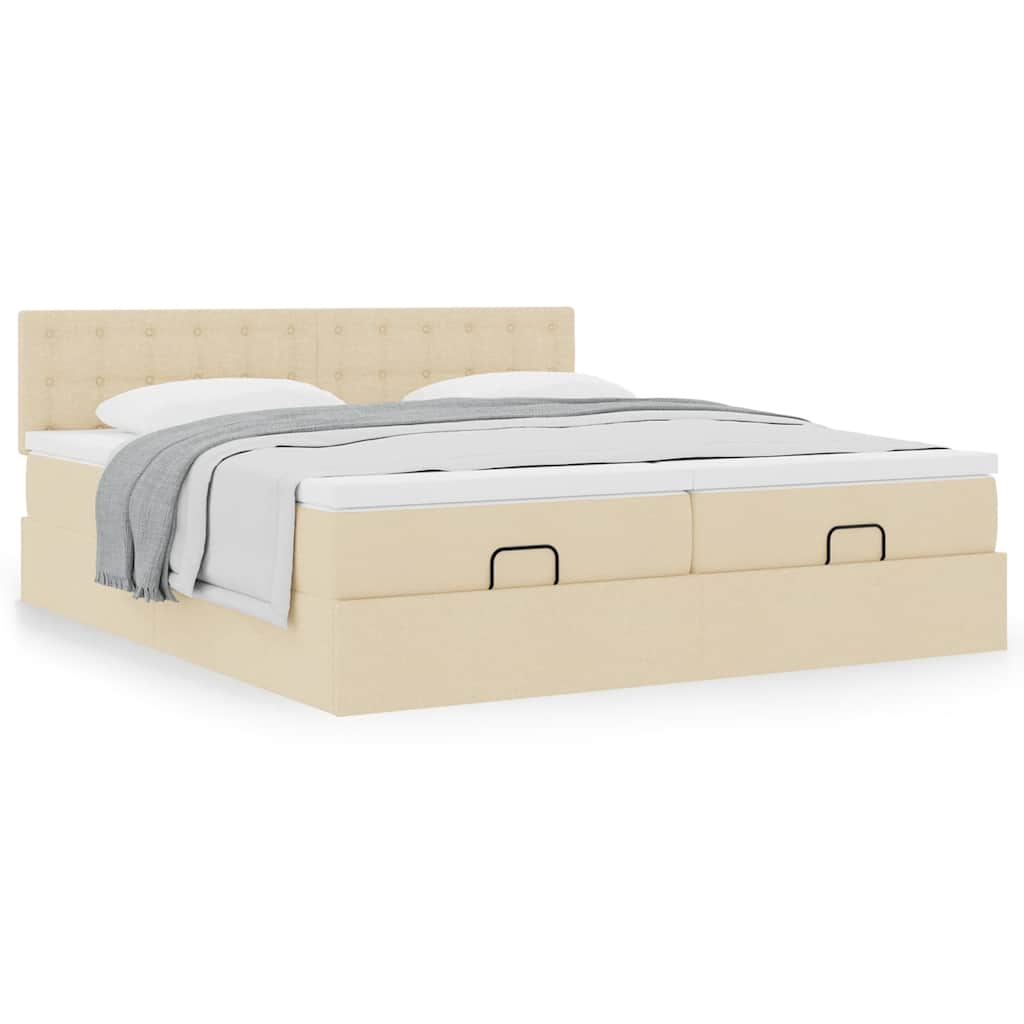 Ottoman bed met matrassen 200x200cm stof crèmekleurig