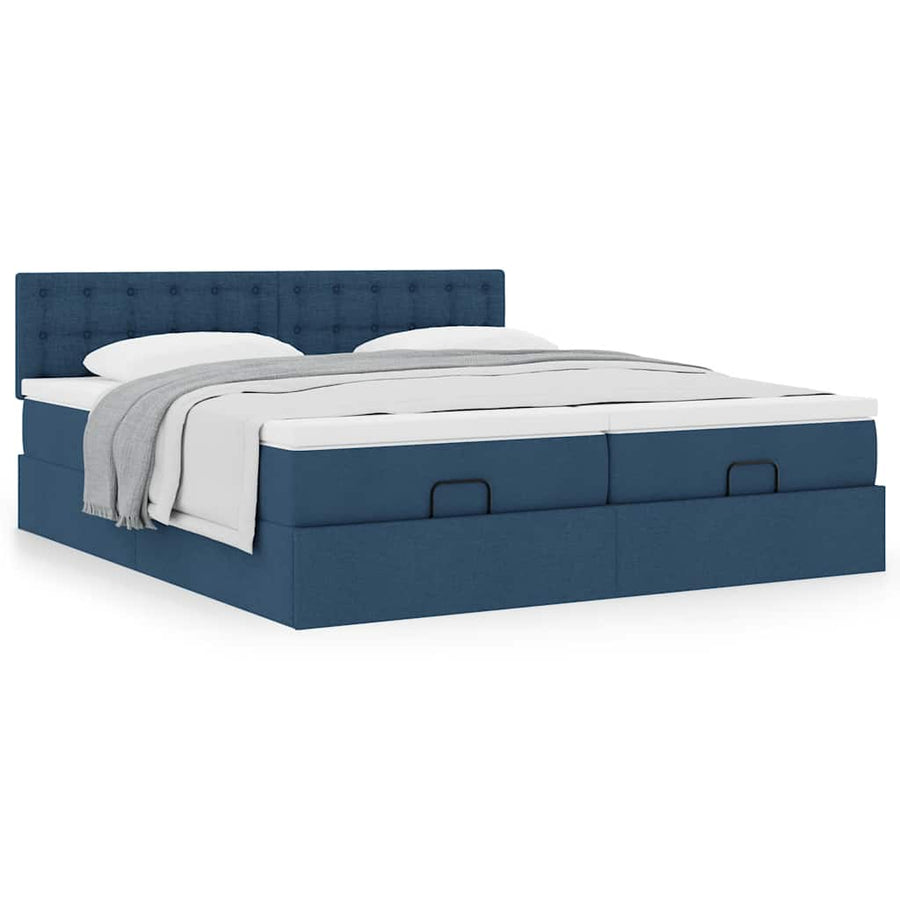 Ottoman bed met matrassen 200x200cm stof blauw