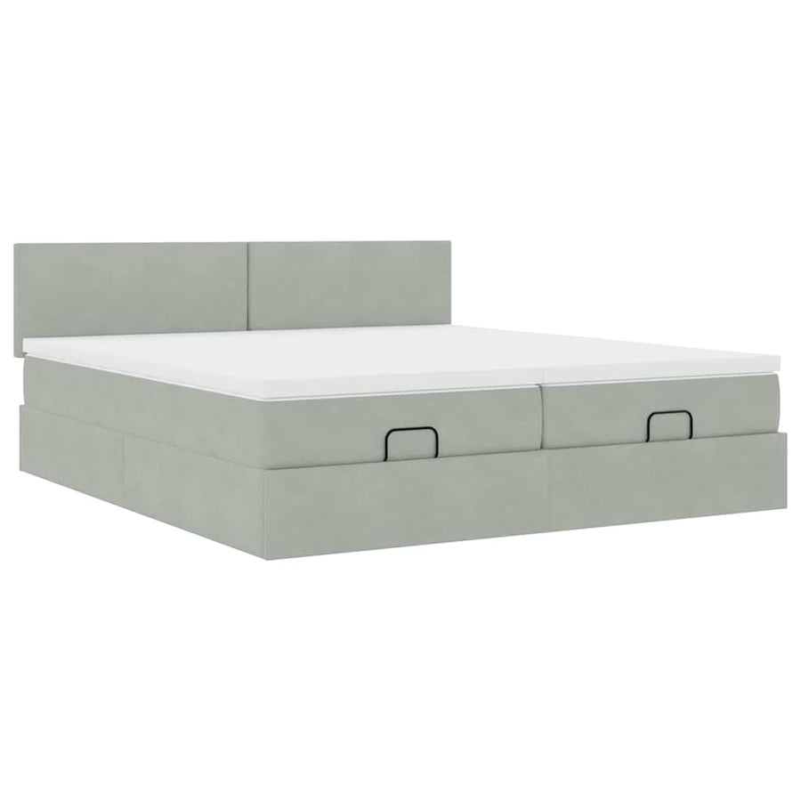 Ottoman bed met matrassen 160x200cm fluweel lichtgrijs