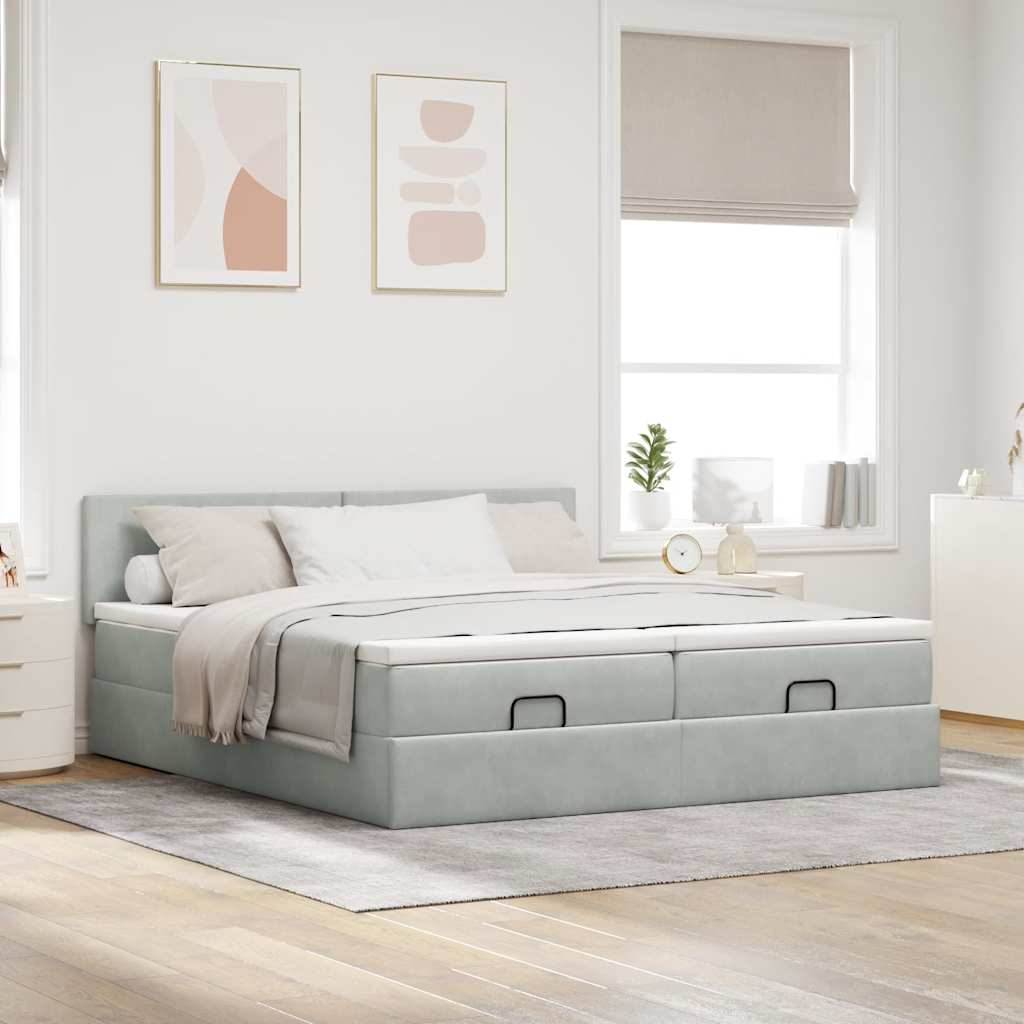Ottoman bed met matrassen 160x200cm fluweel lichtgrijs