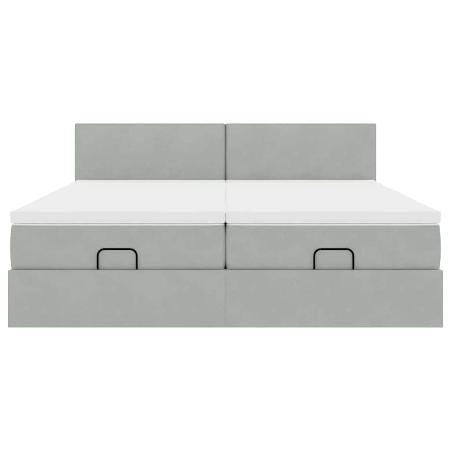 Ottoman bed met matrassen 160x200cm fluweel lichtgrijs