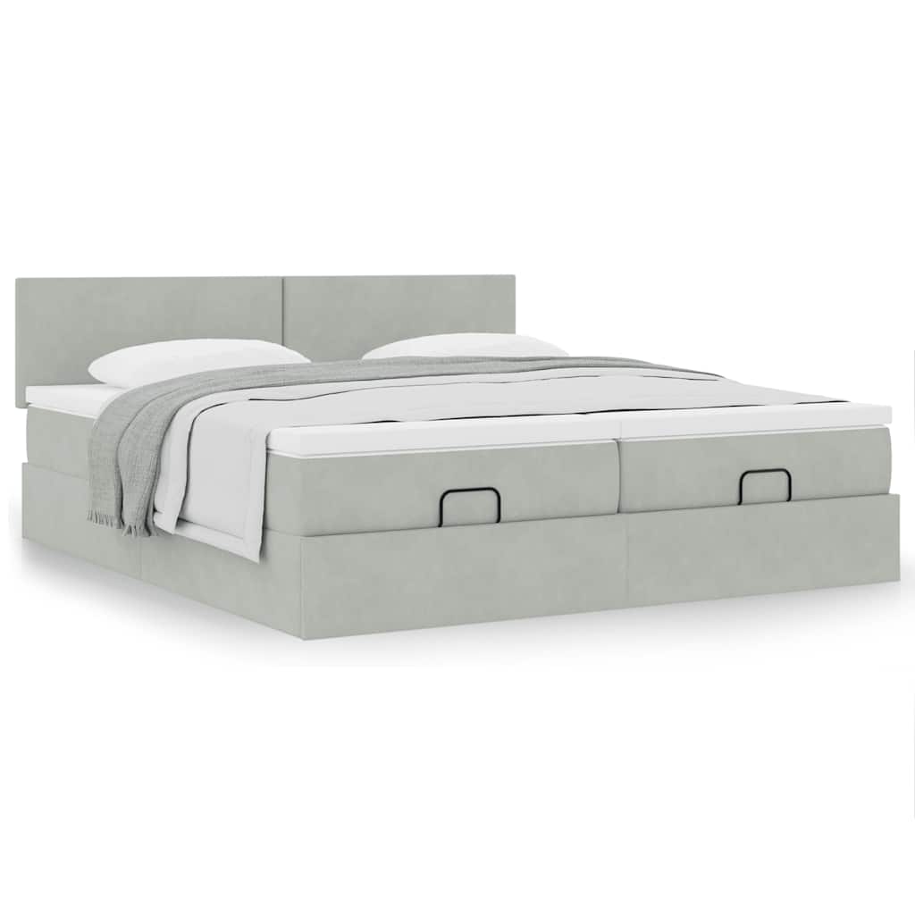 Ottoman bed met matrassen 160x200cm fluweel lichtgrijs