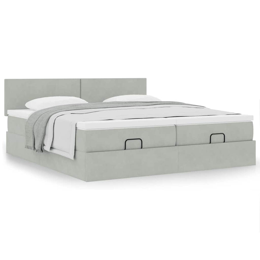 Ottoman bed met matrassen 160x200cm fluweel lichtgrijs