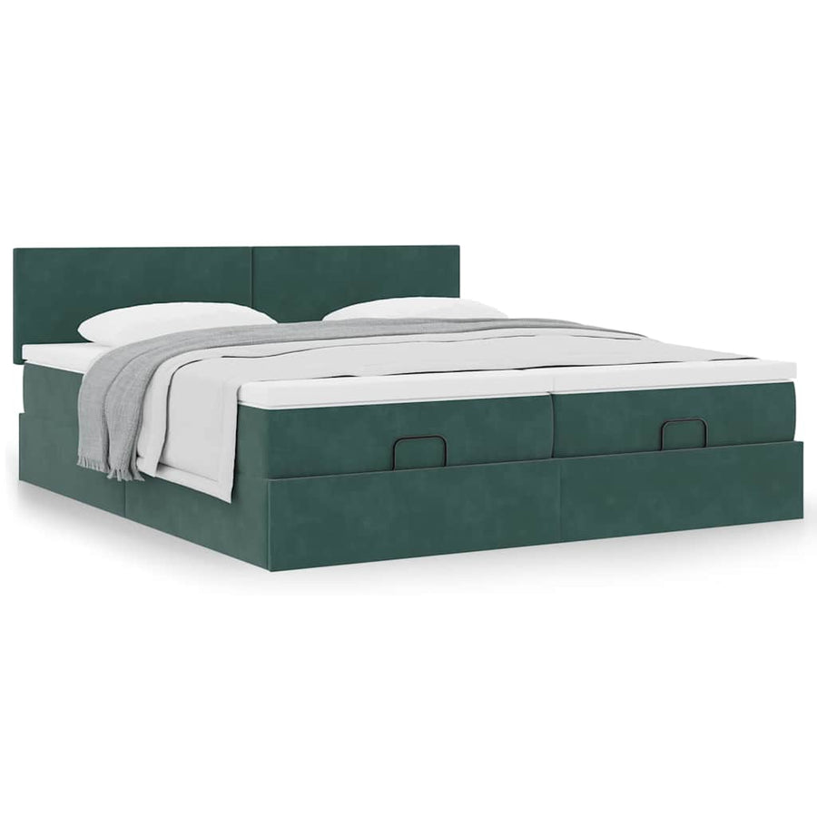 Ottoman bed met matrassen 160x200cm fluweel donkergroen