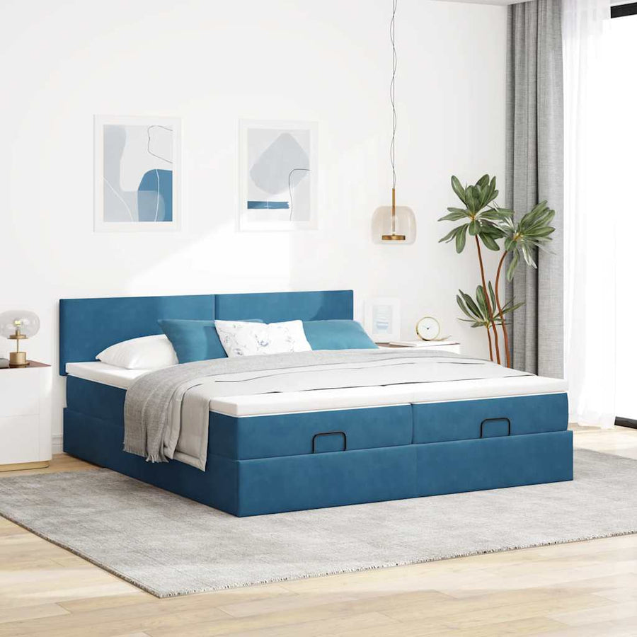 Ottoman bed met matrassen 160x200cm fluweel donkerblauw